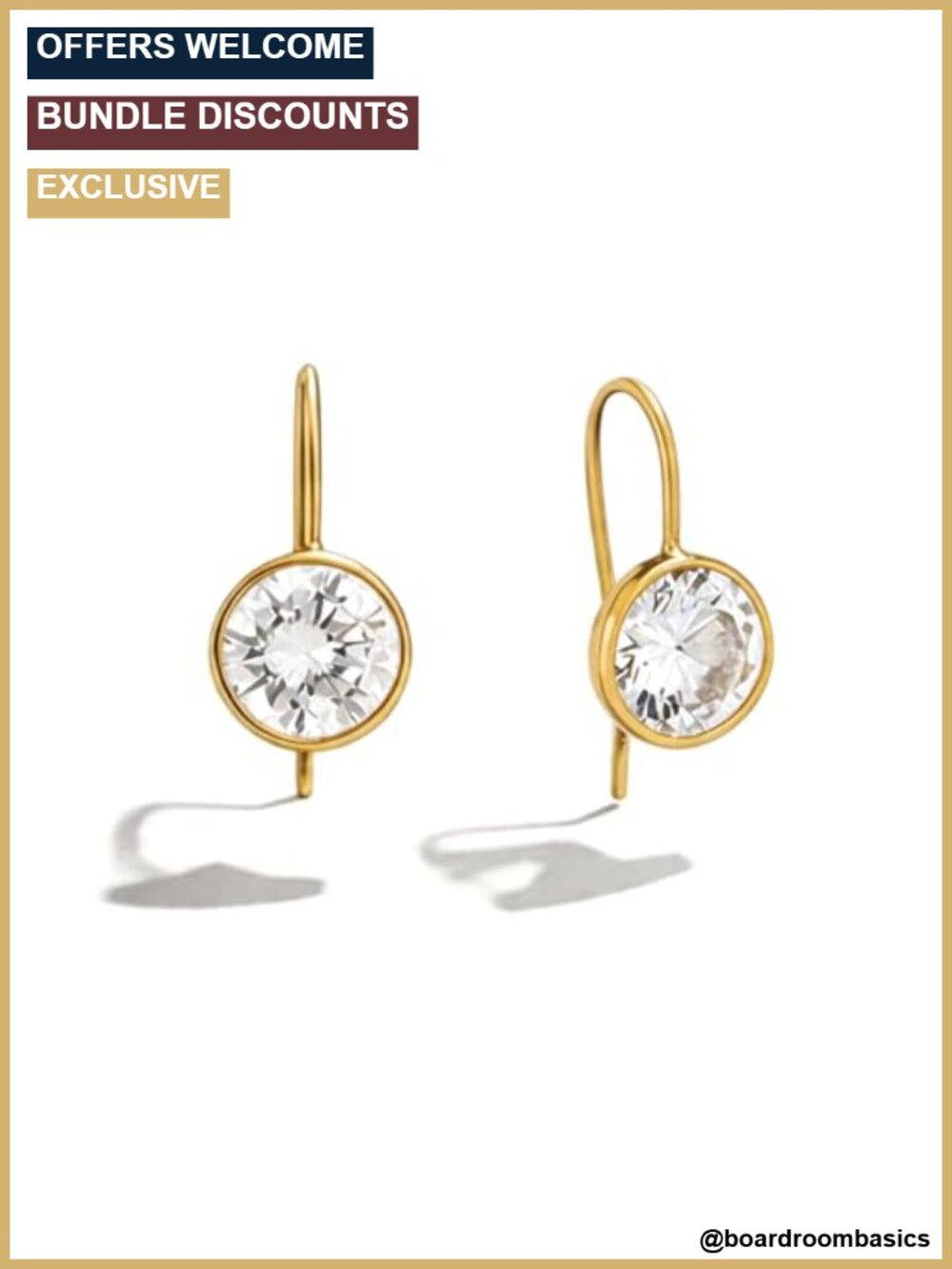 Gold Plated Cubic Zirconia Bezel Drop Dangle Earrings Women